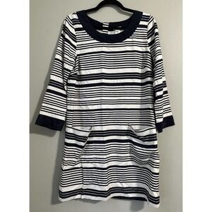 J.Crew Silk Twill Black Beige and Black Stripe‎ Dress W/ Front Pockets, size 8